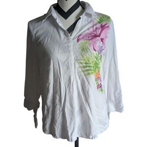 Zac & Rachel Petite PL White Floral Print Rayon